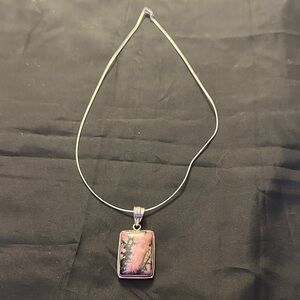Vintage Italian Sterling Silver Rhodonite Pendant Necklace - Marked Italy 925